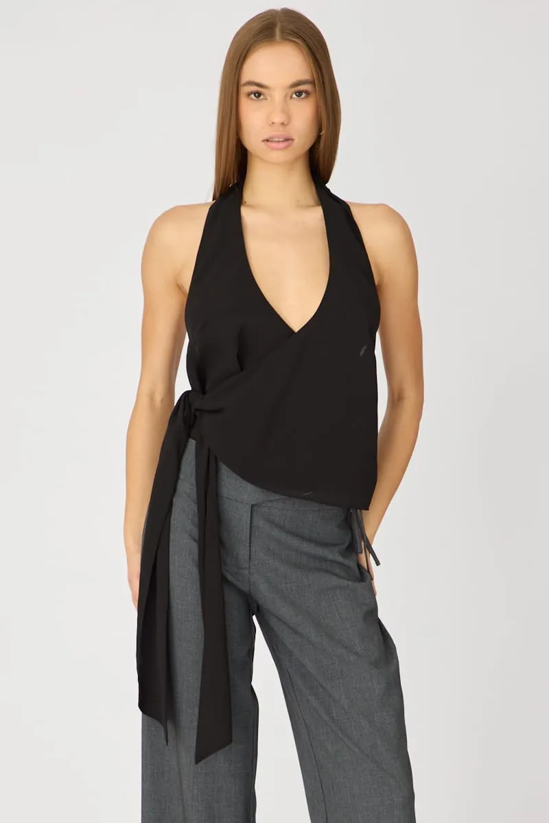 Black Halter Chiffon Top Sleeveless Wrap Around Style sold by Ally Fashion product image thumbnail 3
