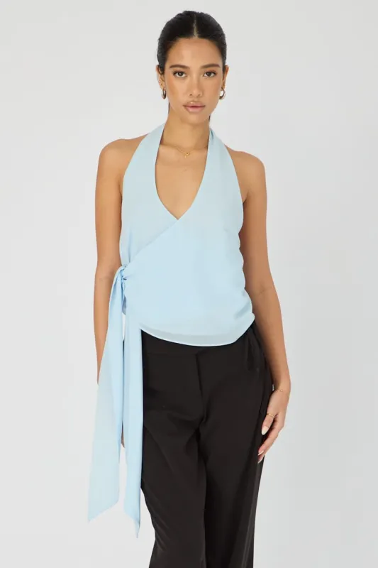 Blue Halter Chiffon Top Sleeveless Wrap Around Style made by Ally Fashion