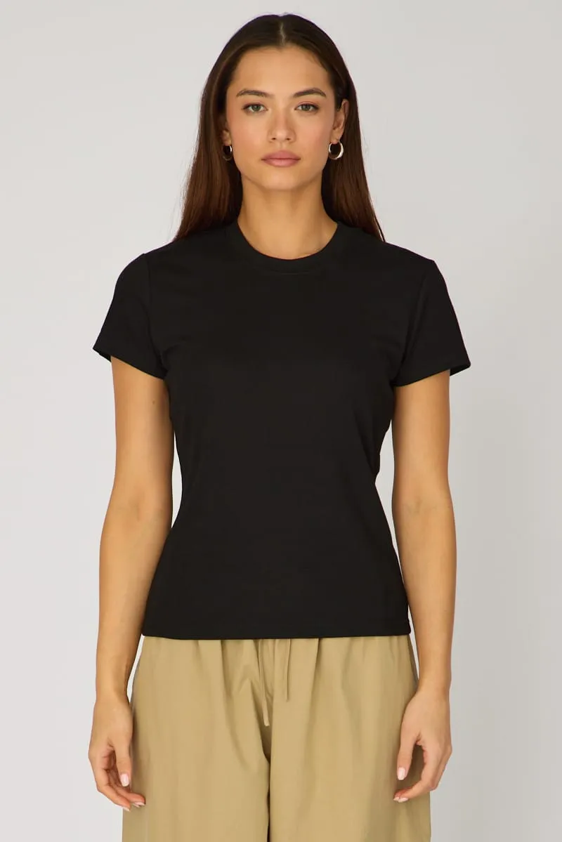 Black Cotton T-shirt Short Sleeve Round Neck sold by Ally Fashion product image thumbnail 3
