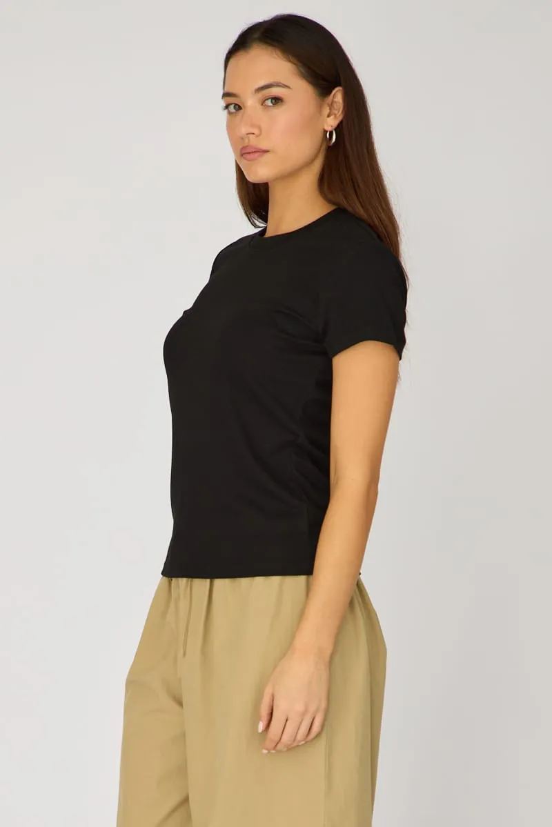 Black Cotton T-shirt Short Sleeve Round Neck sold by Ally Fashion product image thumbnail 4
