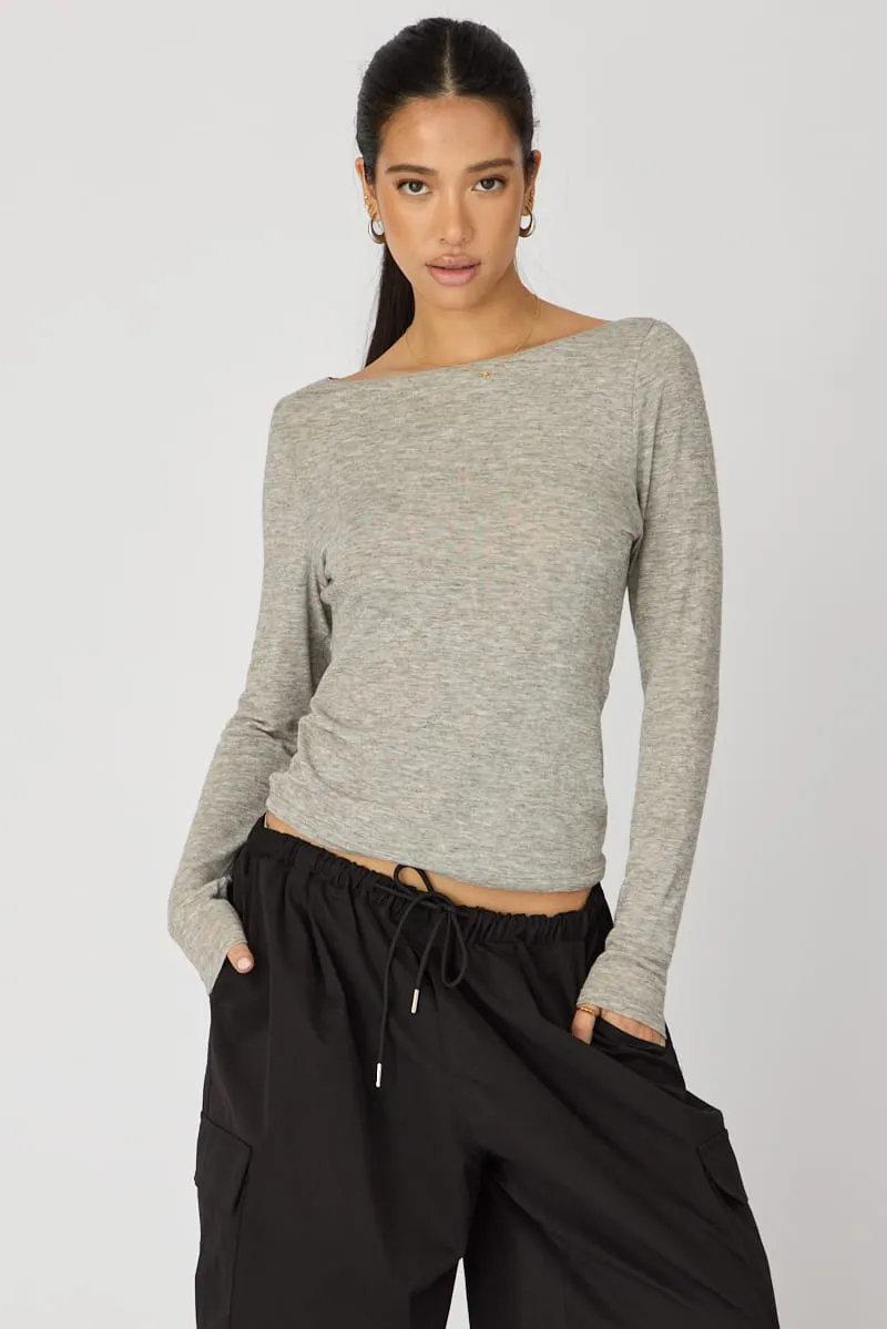 Grey Sheer Top Long Sleeve sold by Ally Fashion product image thumbnail 2