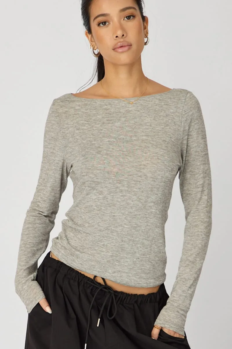 Grey Sheer Top Long Sleeve sold by Ally Fashion