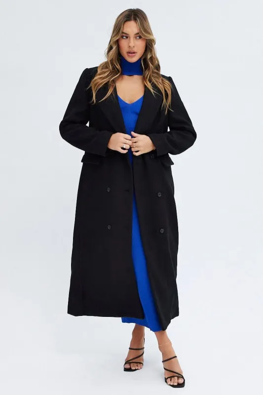 Black Longline Coat Long Sleeve sold by Ally Fashion