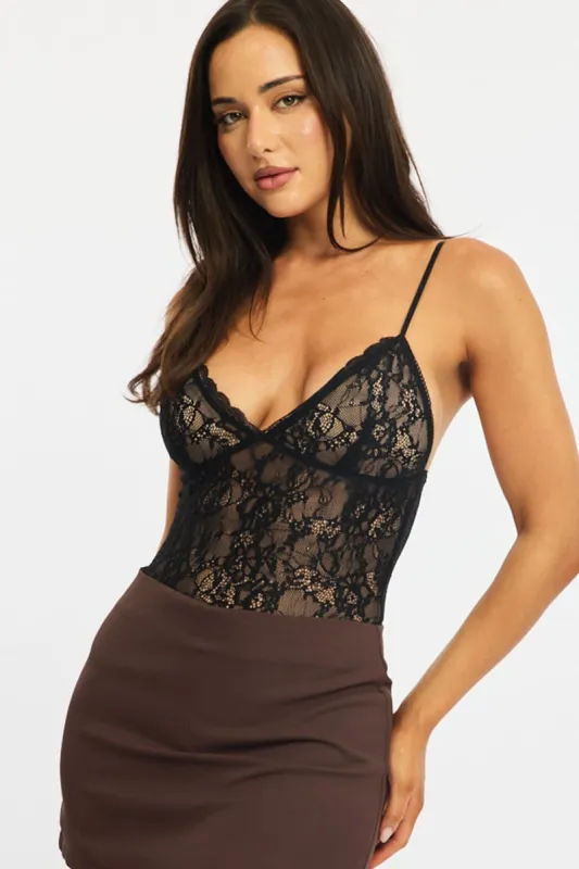 Black Lace Bodysuit Sleeveless made by Ally Fashion