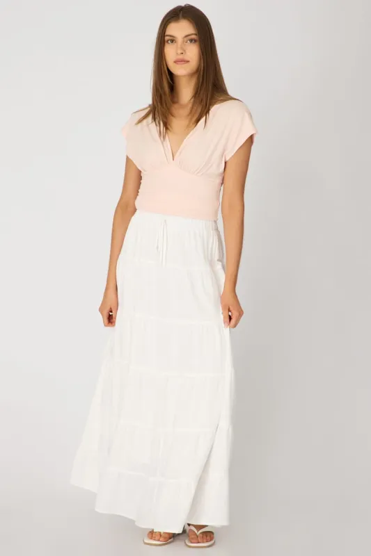 White Maxi Skirt Tiered High Rise Lined made by Ally Fashion