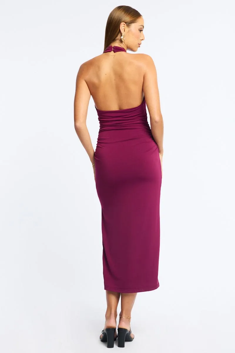 Red Bodycon Dress High Neck Side Ruched sold by Ally Fashion product image thumbnail 4