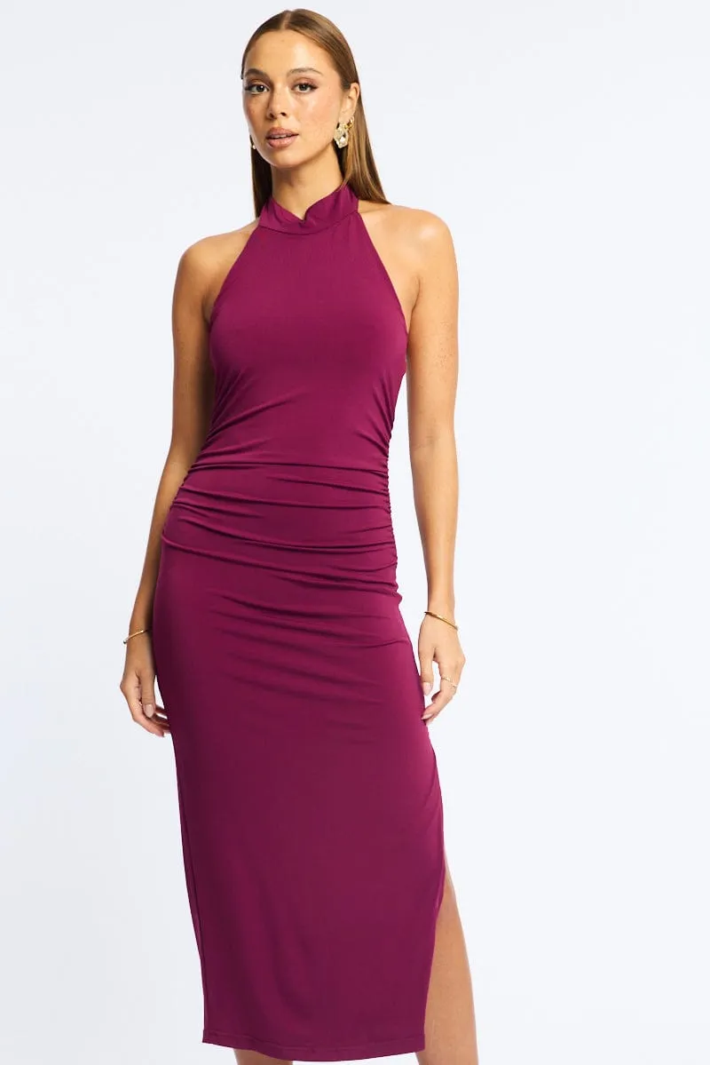 Red Bodycon Dress High Neck Side Ruched sold by Ally Fashion product image thumbnail 2