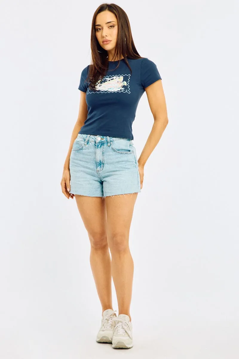 Blue Graphic Tee Short Sleeve sold by Ally Fashion product image thumbnail 2