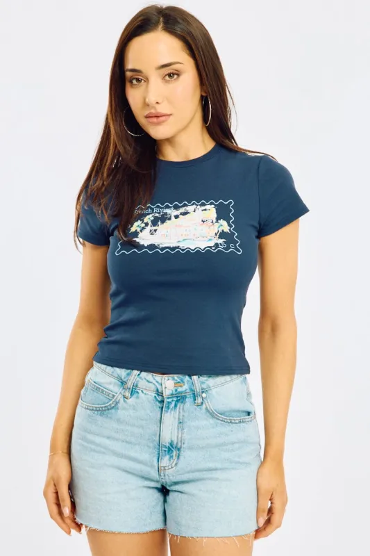 Blue Graphic Tee Short Sleeve made by Ally Fashion