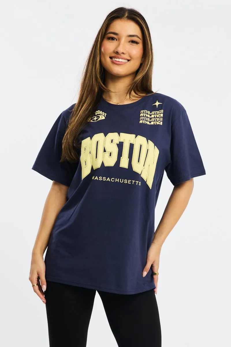 Blue Graphic Tee Short Sleeve sold by Ally Fashion