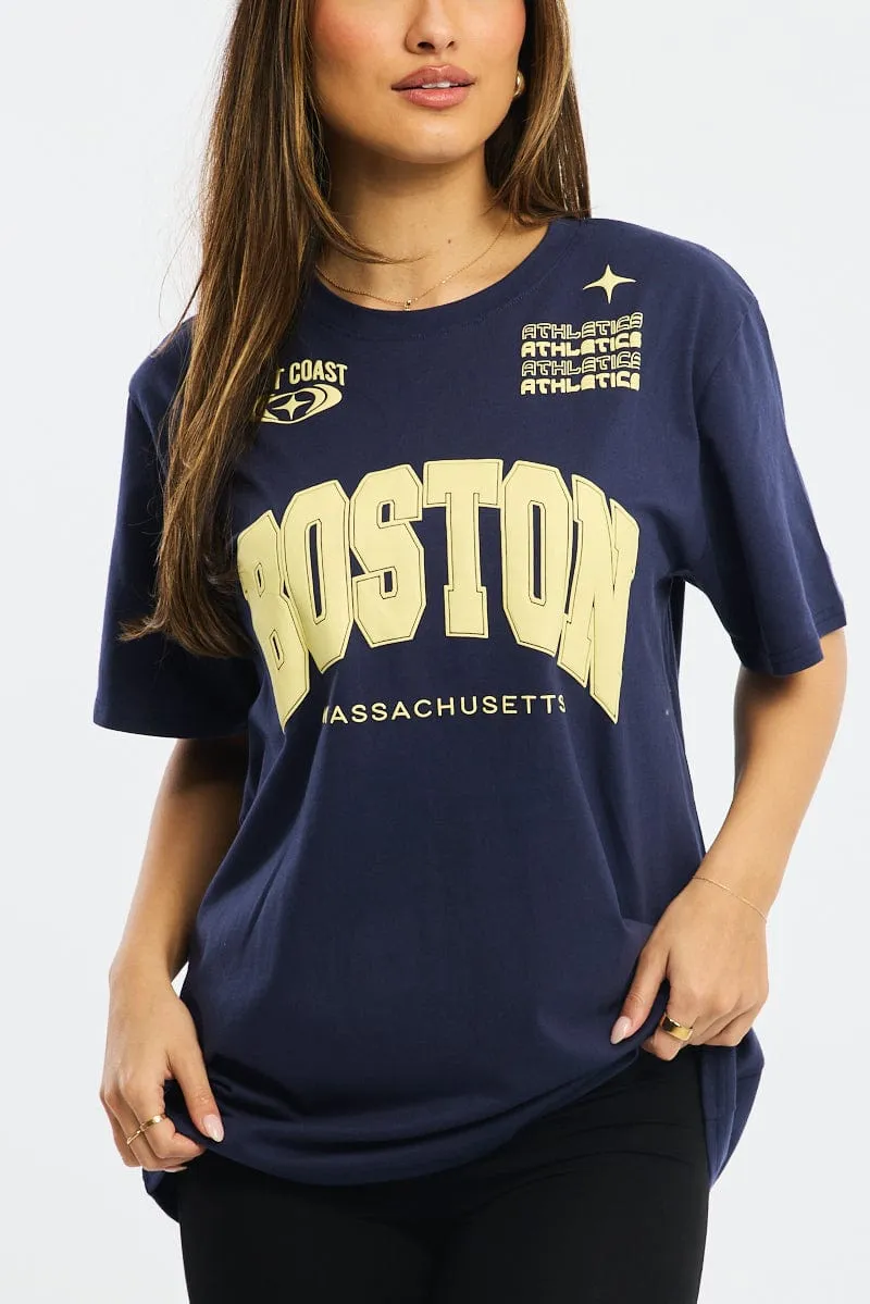 Blue Graphic Tee Short Sleeve sold by Ally Fashion product image thumbnail 5