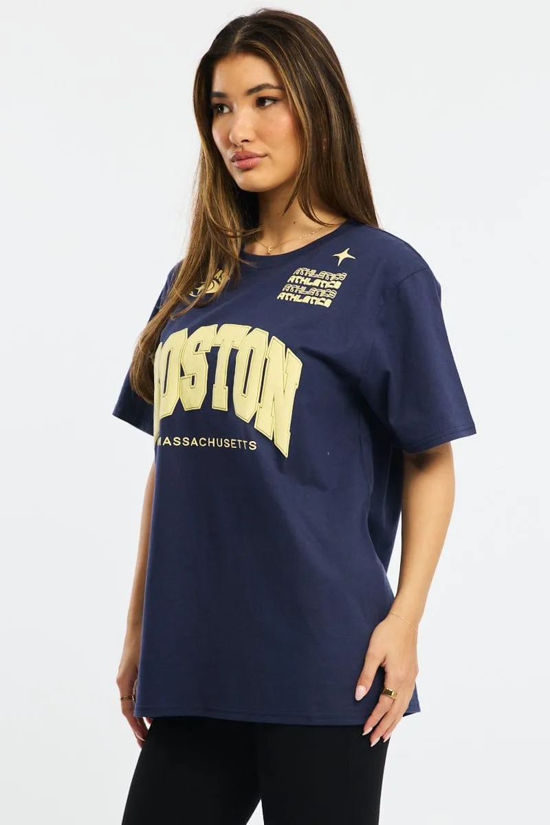 Blue Graphic Tee Short Sleeve sold by Ally Fashion product image thumbnail 3