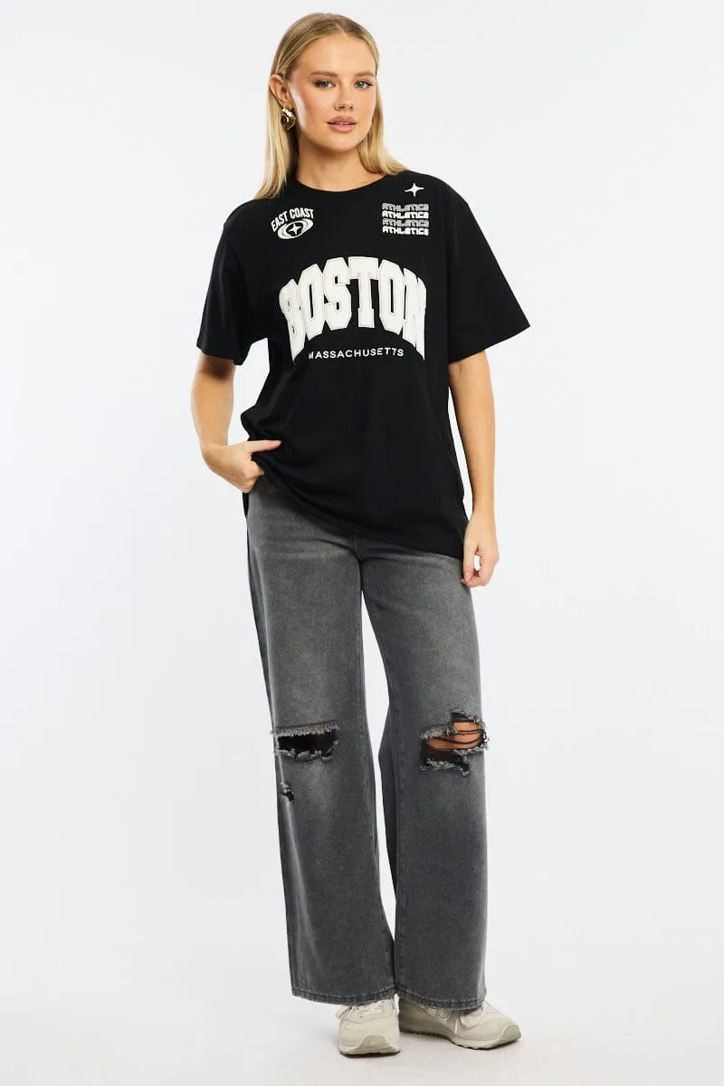 Black Graphic Tee Short Sleeve sold by Ally Fashion product image thumbnail 2