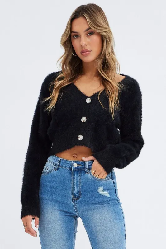 Black Fluffy Cardigan sold by Ally Fashion