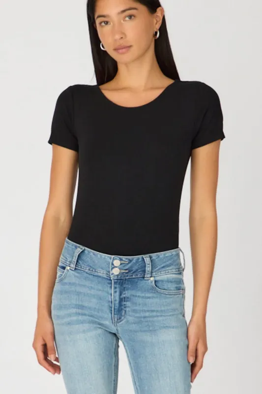 Black Bodysuit Short Sleeve Round Neck made by Ally Fashion