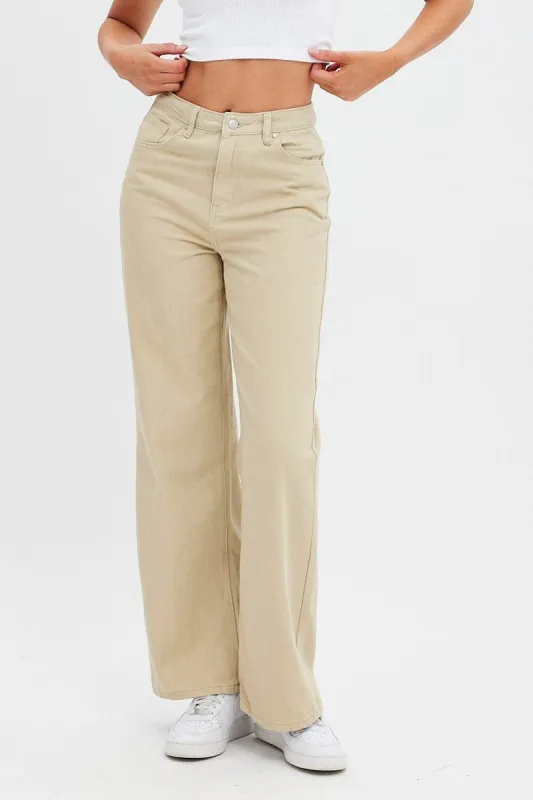 Beige Wide Leg Denim Jeans High rise sold by Ally Fashion