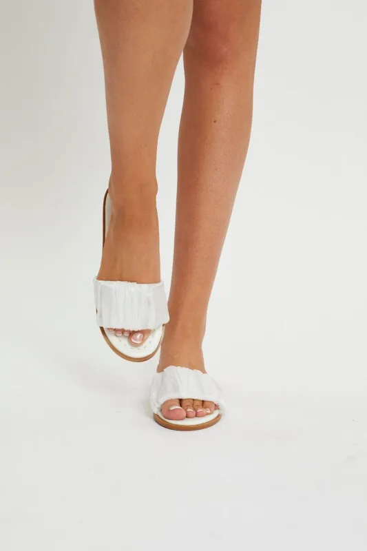 White Ruched Detail Flat Sliders sold by Ally Fashion