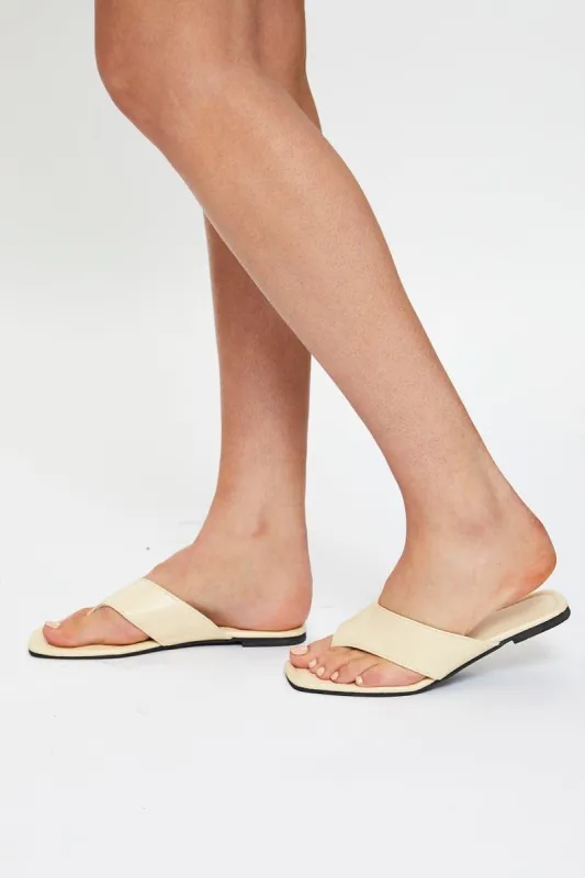 White Faux Leather Flat Sandal sold by Ally Fashion