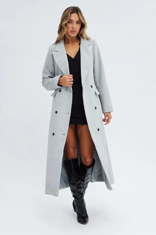 Grey Longline Coat Long Sleeve sold by Ally Fashion