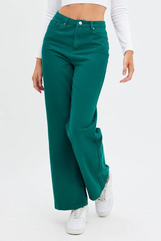 Green Wide Leg Denim Jeans High rise sold by Ally Fashion
