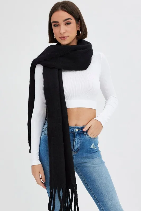 Black Chunky Fluffy Tassel Scarf sold by Ally Fashion