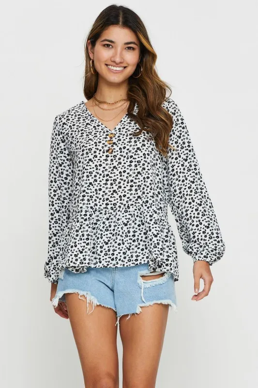 Print Peplum Shirts Long Sleeve sold by Ally Fashion
