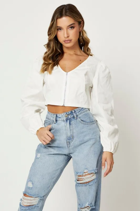 White Zip Front Top sold by Ally Fashion