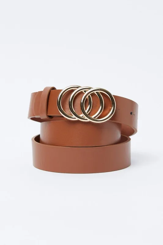 Beige Tiered Round Buckle Belt sold by Ally Fashion