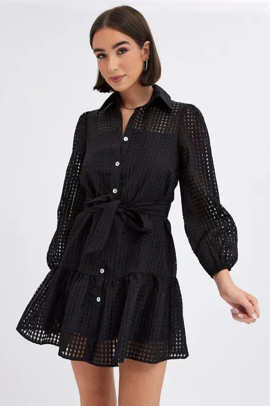 Black Shirts Dress Mini Long Sleeve sold by Ally Fashion