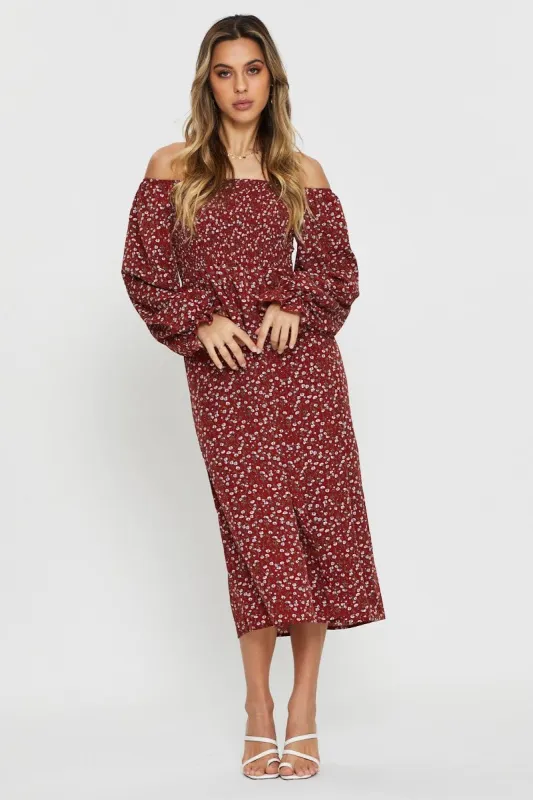 Print Midi Dress Off Shoulder sold by Ally Fashion