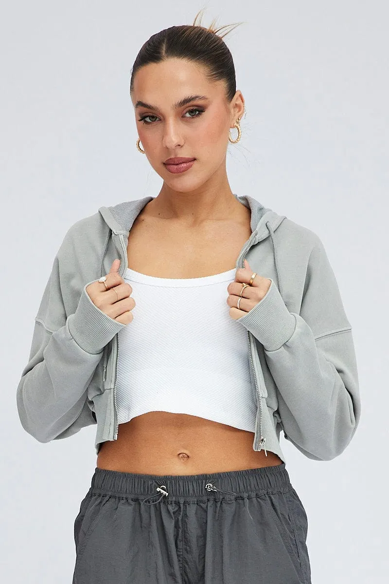 Grey Zip Hoodie Long Sleeve Crop sold by Ally Fashion product image thumbnail 3