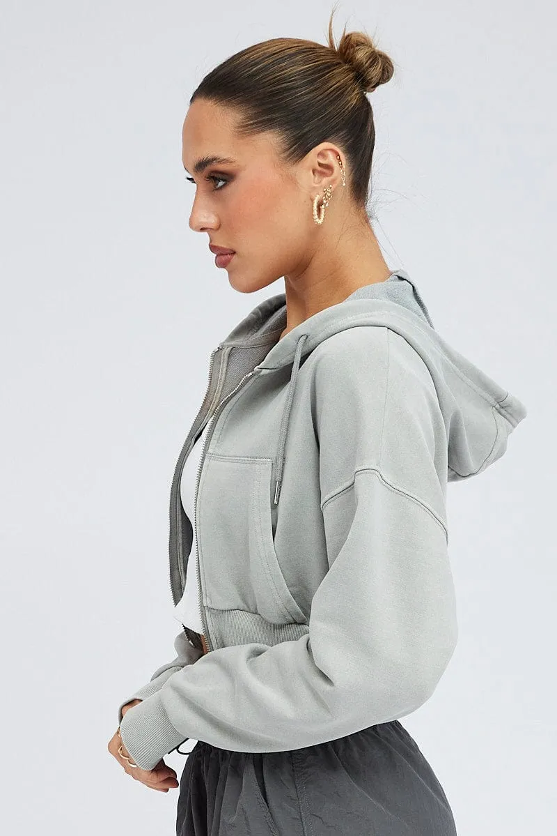 Grey Zip Hoodie Long Sleeve Crop sold by Ally Fashion product image thumbnail 4
