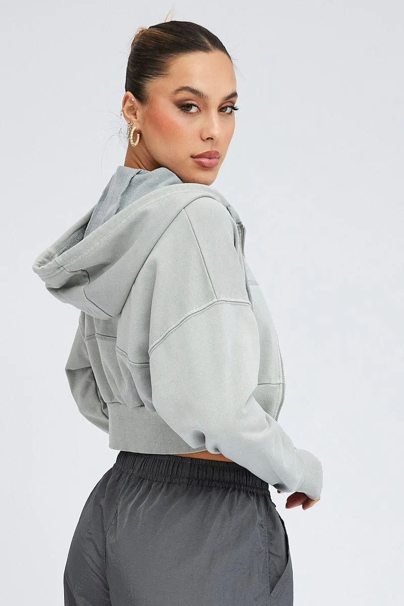Grey Zip Hoodie Long Sleeve Crop sold by Ally Fashion product image thumbnail 5