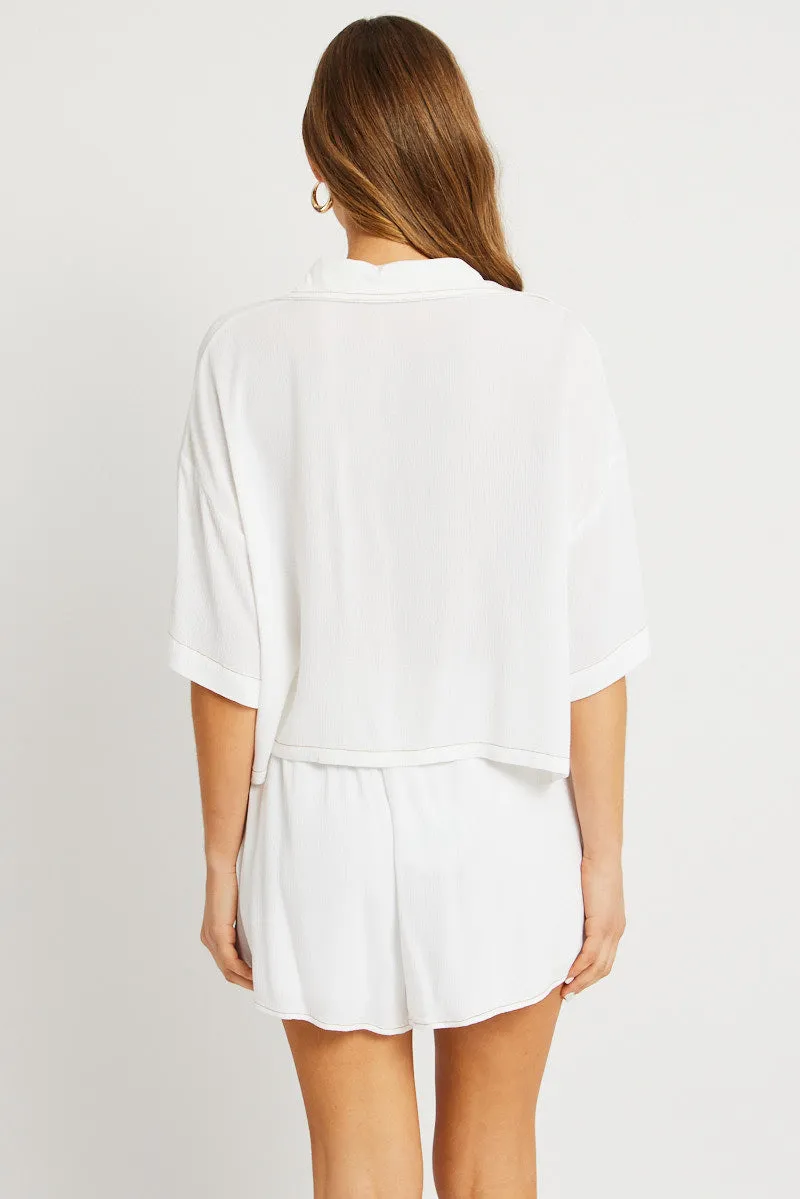 White Relaxed Shirt Short Sleeve sold by Ally Fashion product image thumbnail 5