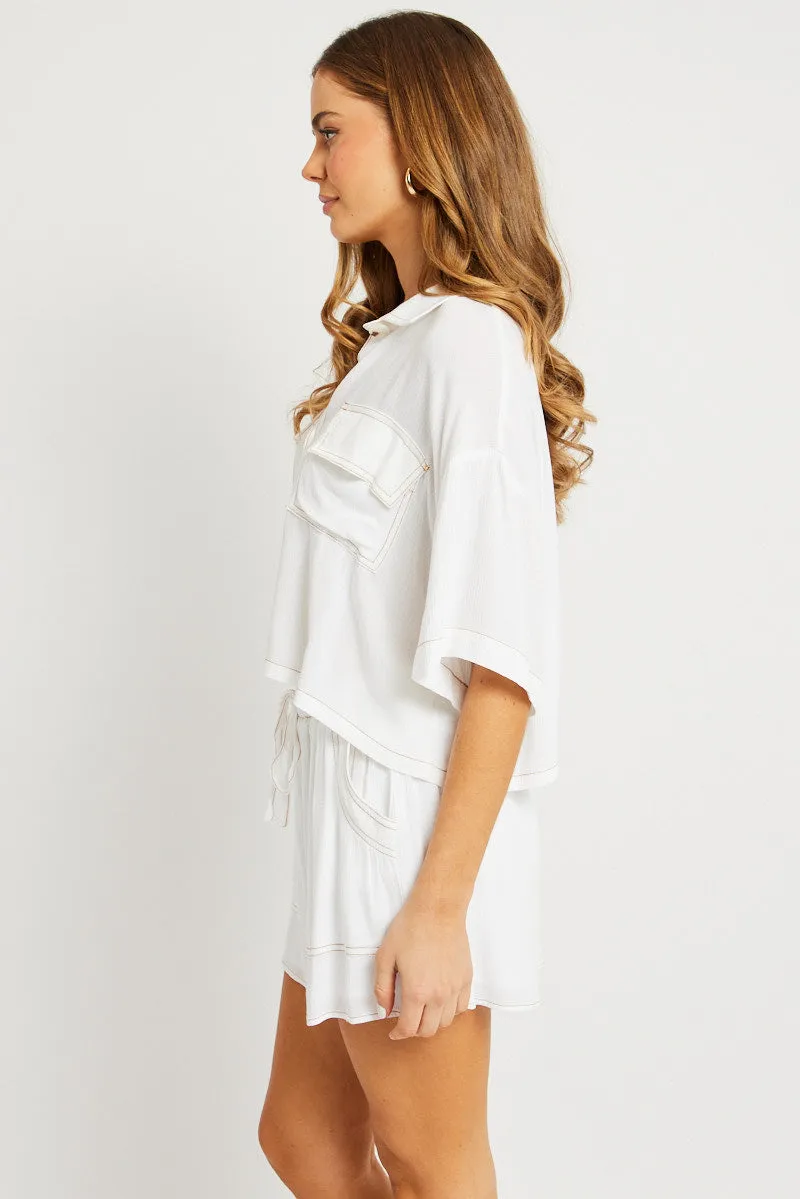 White Relaxed Shirt Short Sleeve sold by Ally Fashion product image thumbnail 4