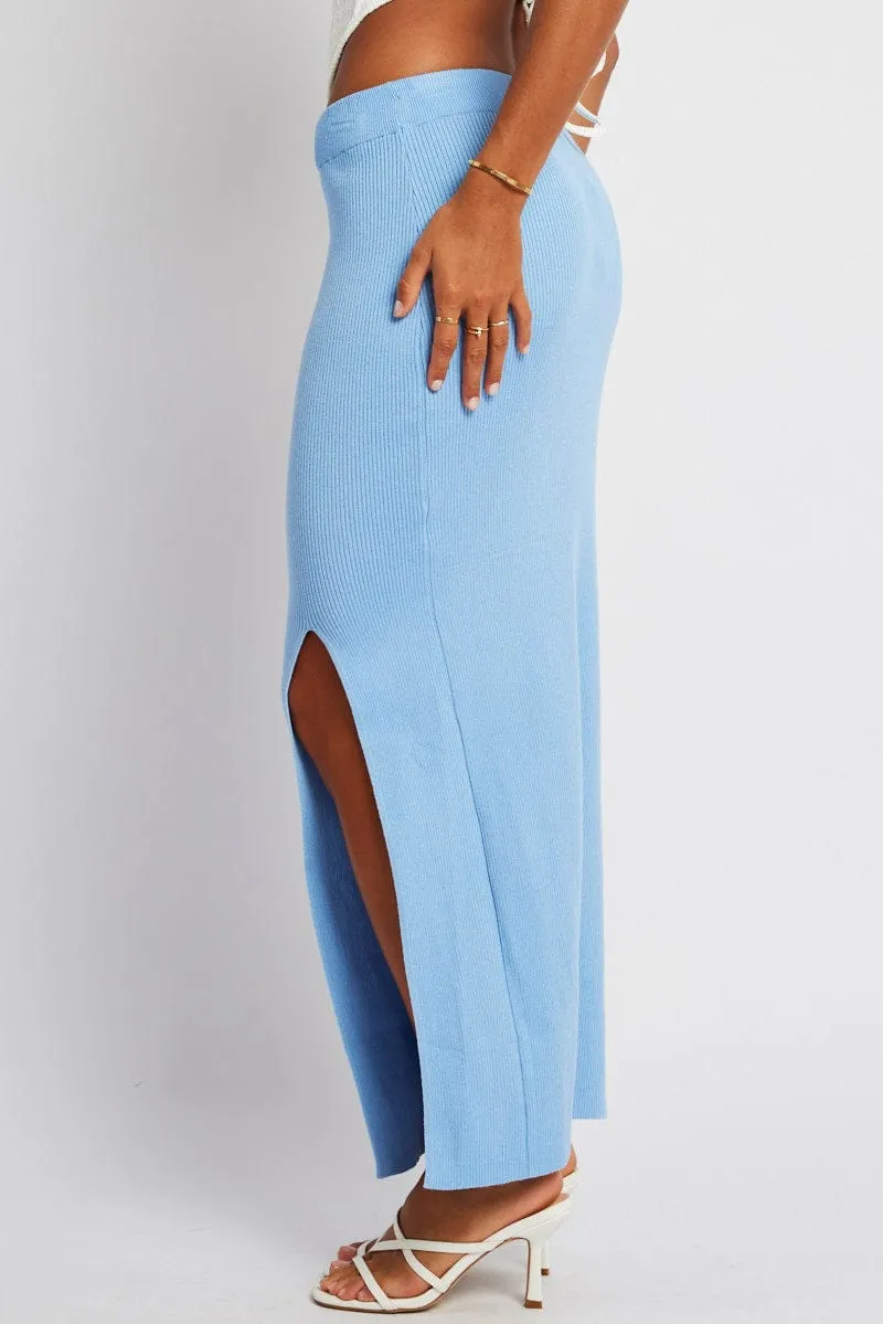 Blue Knit Skirt Front Split High Rise sold by Ally Fashion product image thumbnail 4