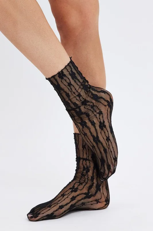 Black Floral Lace Socks sold by Ally Fashion