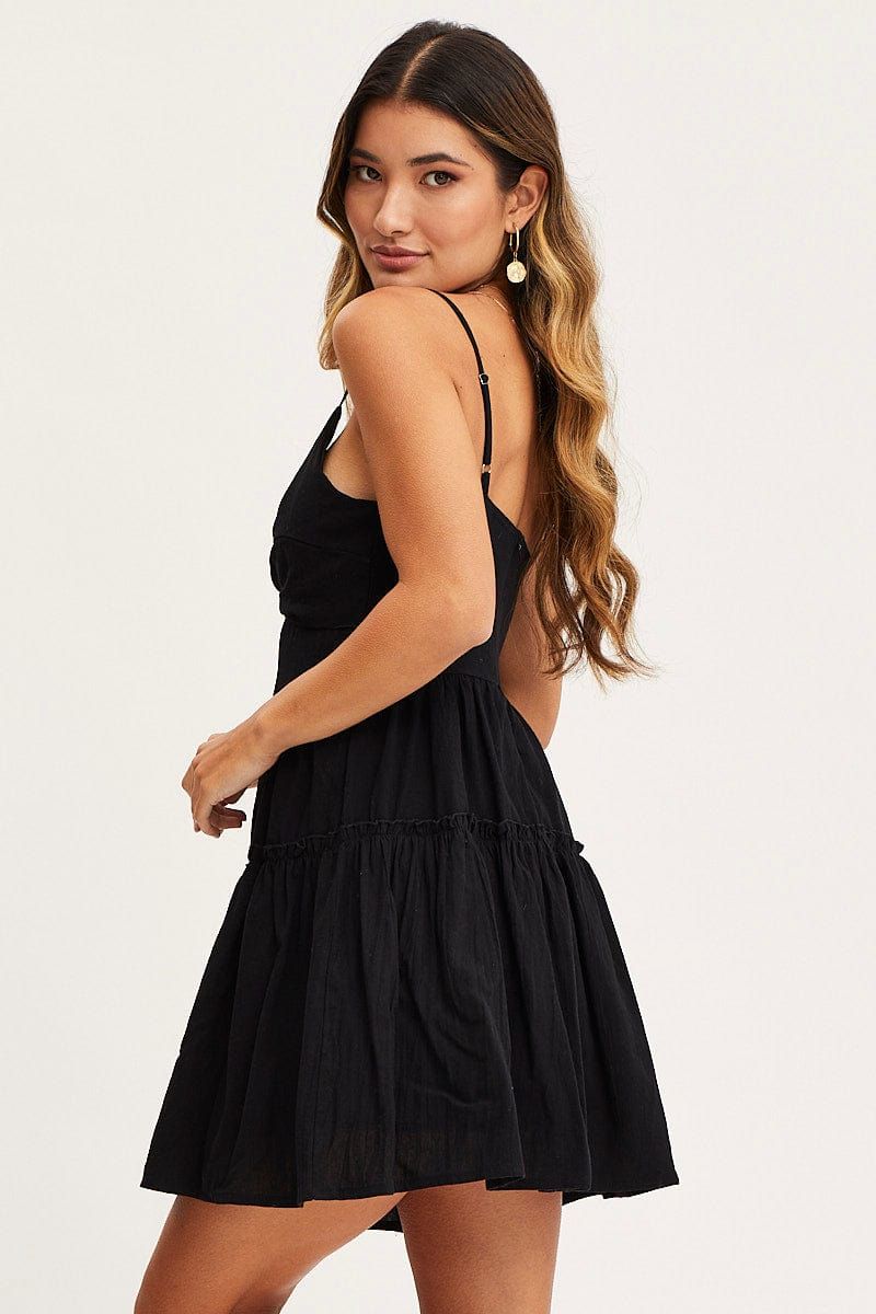 Black Fit And Flare Dress Sleeveless V Neck sold by Ally Fashion product image thumbnail 4