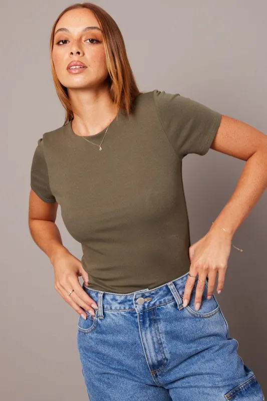 Green T Shirt Short Sleeve Round Neck Longline Lined sold by Ally Fashion