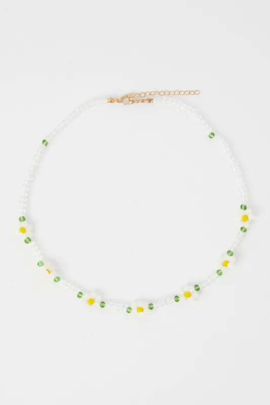 White Floral Beaded Necklace sold by Ally Fashion