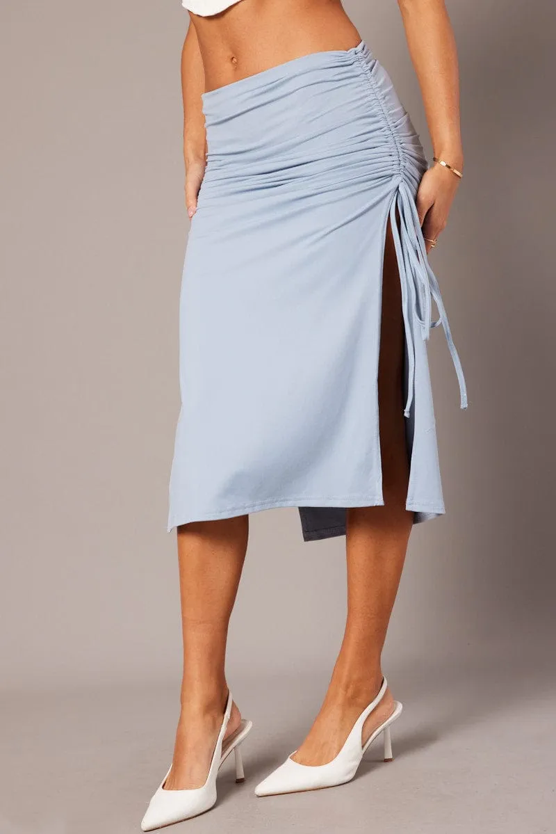 Blue Maxi Skirt Side Ruched Jersey sold by Ally Fashion