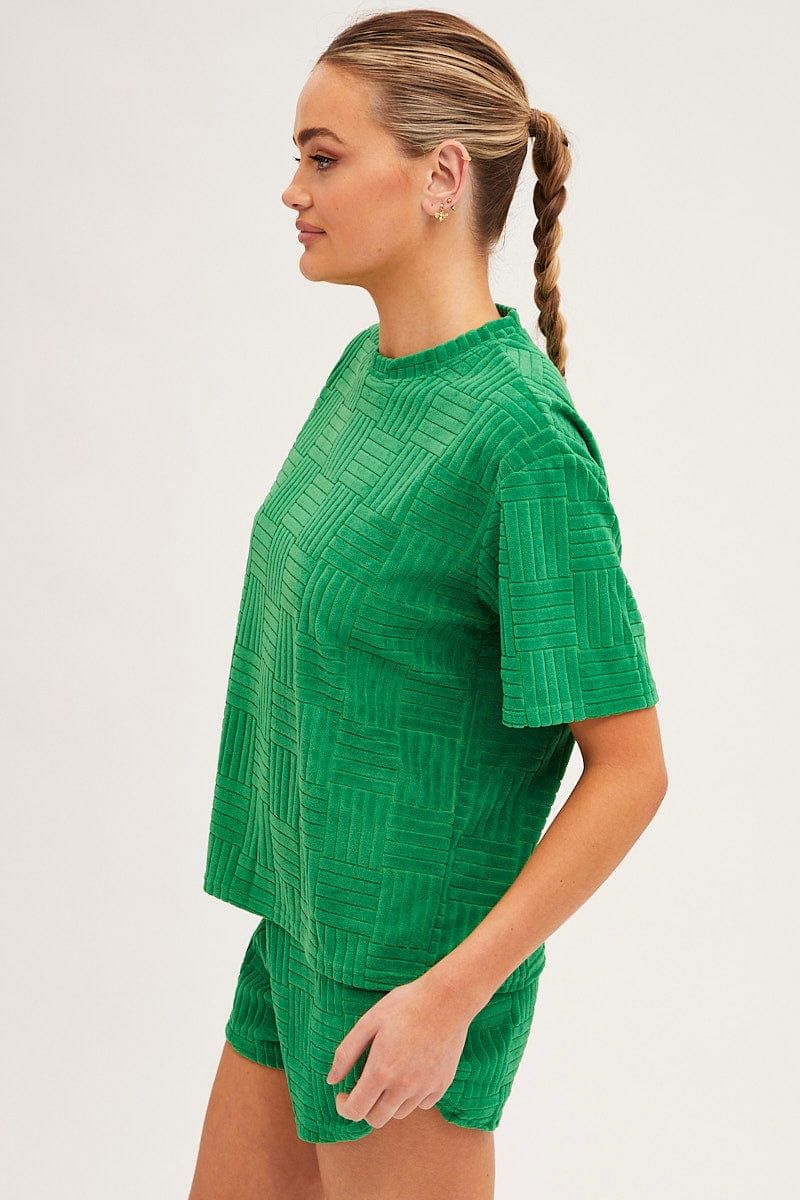 Green Pyjamas Set Short Sleeve Crew Neck Shorts Terry sold by Ally Fashion product image thumbnail 4