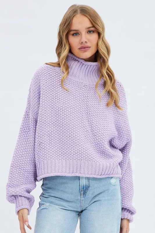 Purple Knit Jumper Turtle Neck sold by Ally Fashion