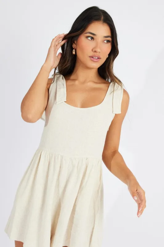 Beige Playsuit Sleeveless Shoulder Tie sold by Ally Fashion