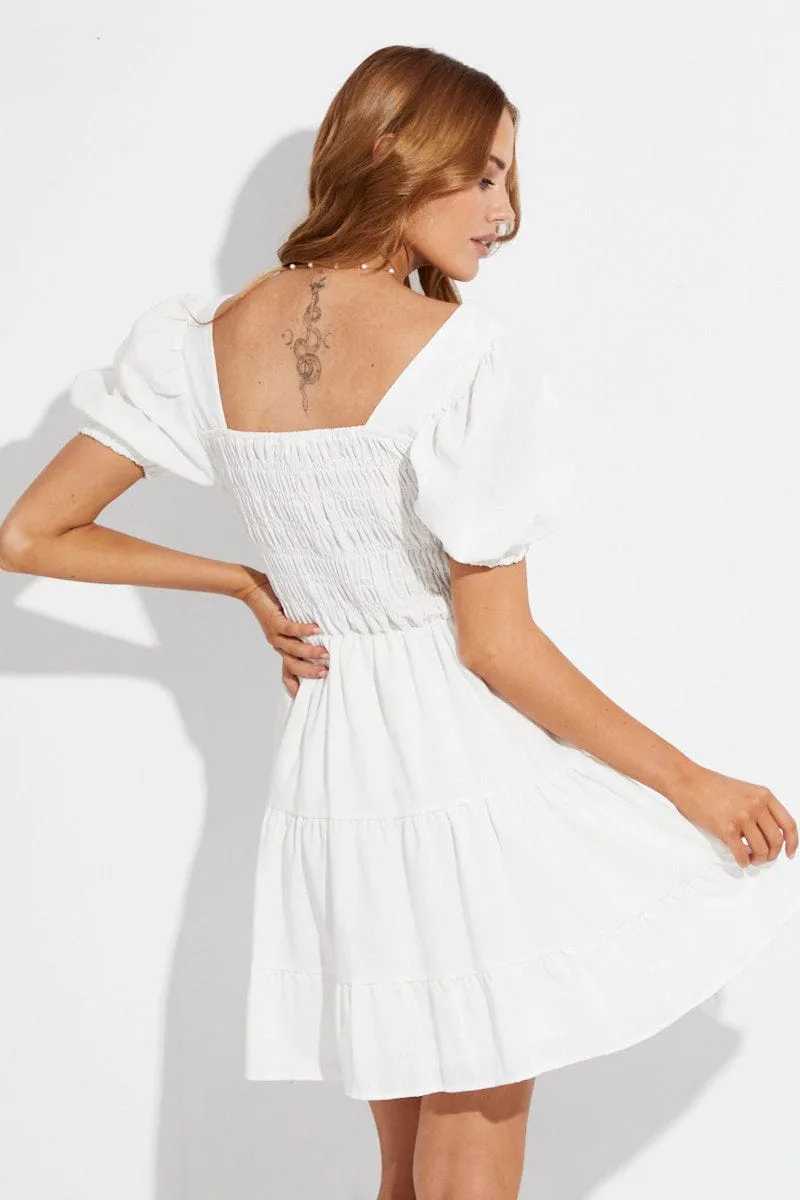 White Fit And Flare Dress Puff Sleeve Square Neck sold by Ally Fashion product image thumbnail 5