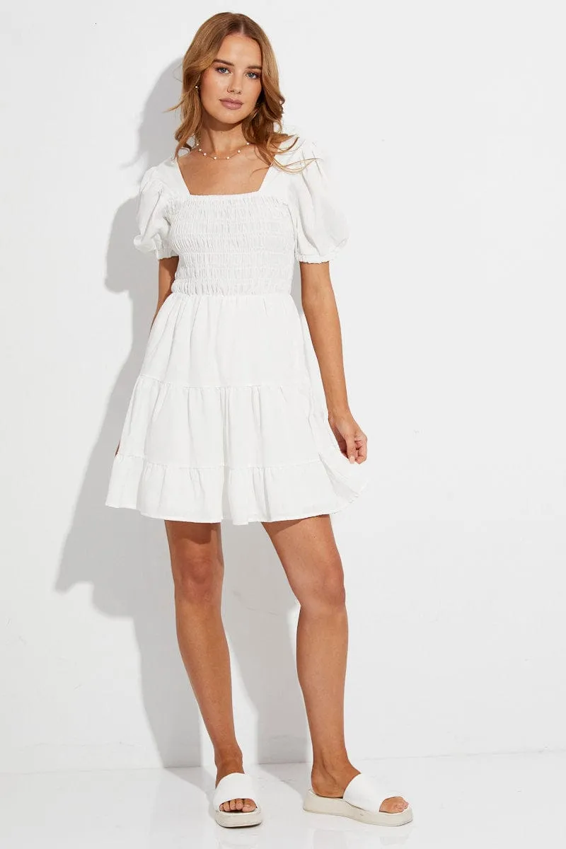 White Fit And Flare Dress Puff Sleeve Square Neck sold by Ally Fashion product image thumbnail 2