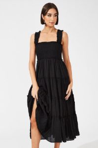 Black Maxi Dress Shirred Bust Tiered sold by Ally Fashion