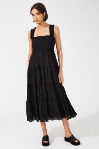 Black Maxi Dress Shirred Bust Tiered sold by Ally Fashion