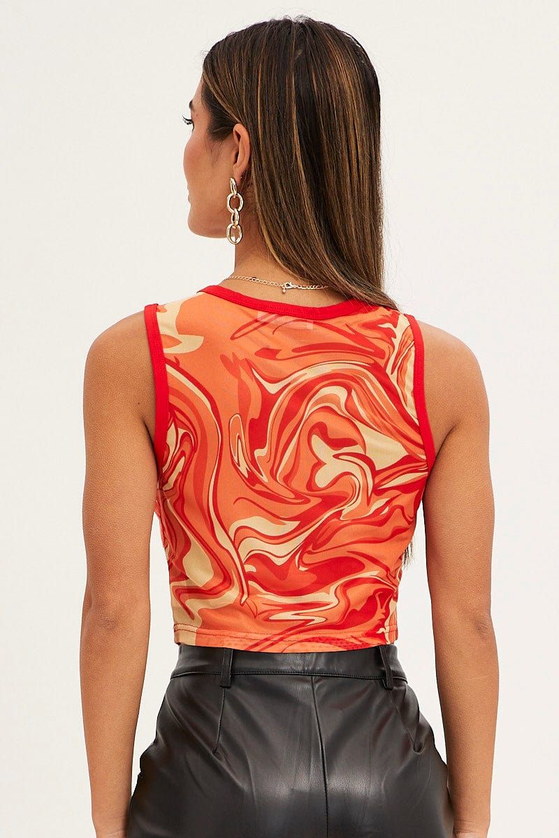 Orange Abstract Tank Top Sleeveless Round Neck Crop Mesh sold by Ally Fashion product image thumbnail 5