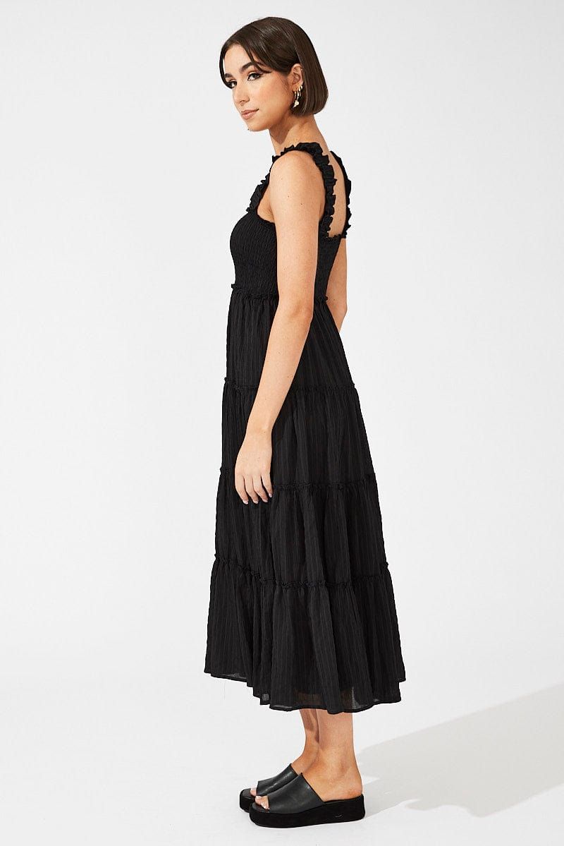 Black Maxi Dress Shirred Bust Tiered sold by Ally Fashion product image thumbnail 4